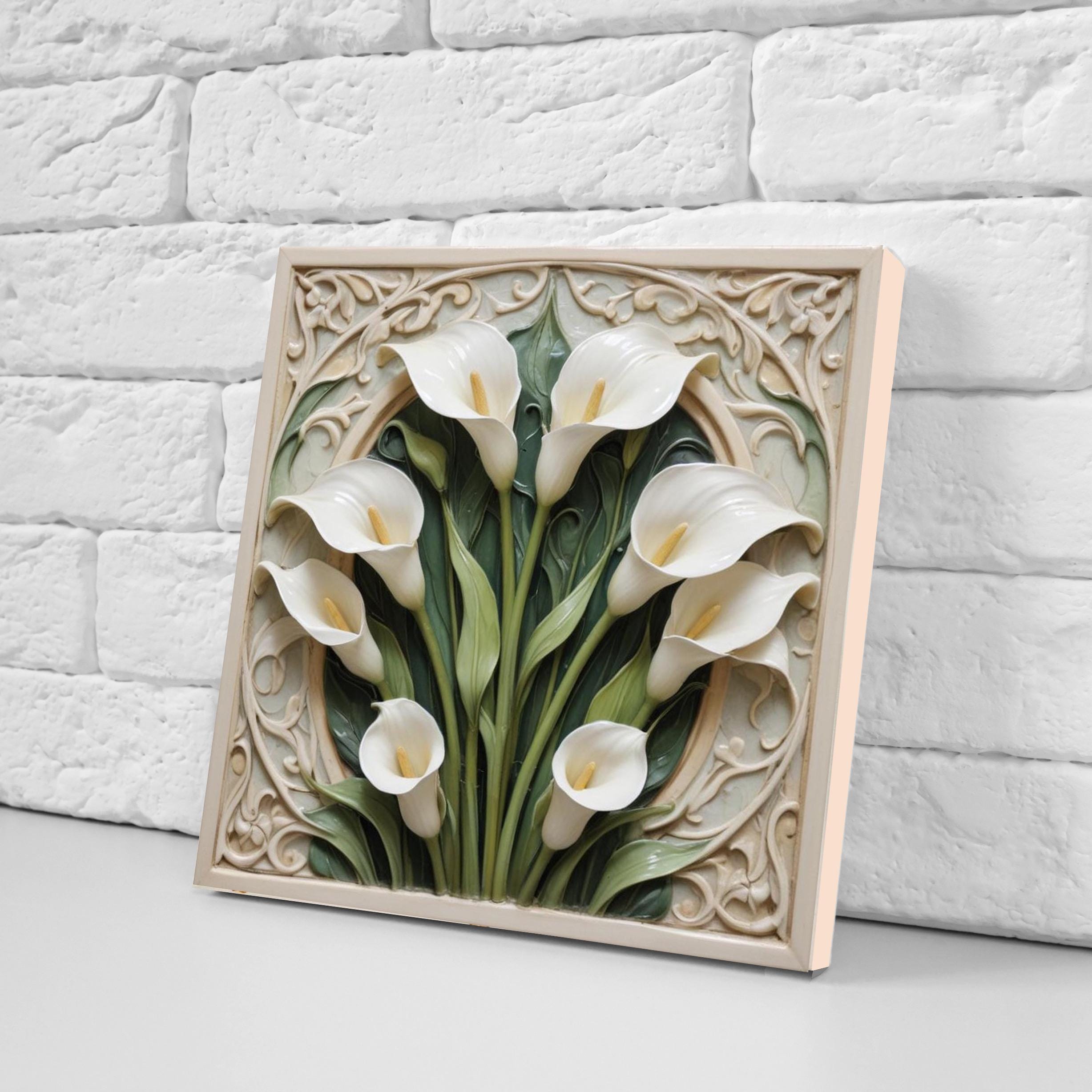 カラーリリーセラミックタイル：アールヌーボー様式の花柄装飾、2枚