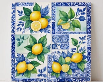 Lemon Ceramic Tile, Italian Majolica Decor, Sicilian Wall Art, Mediterranean Backsplash Accent