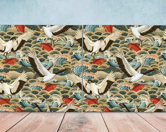 Japanese Heron Bird Ceramic Tiles: Oriental Wall Decor, Set of 2