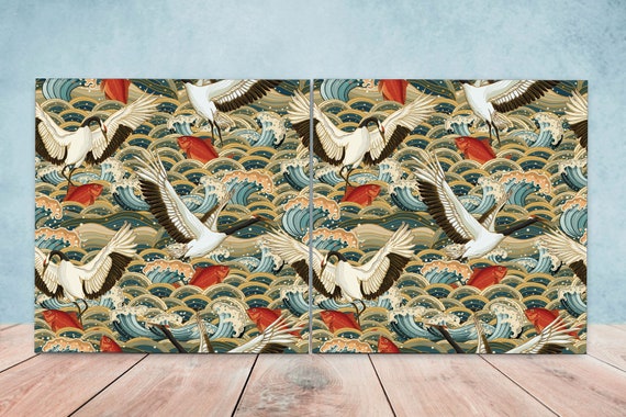 鳥タイル飾り 美しい鳥のデザイン大皿 花鳥風月風 36センチセンチ 大皿