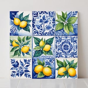 Italian Majolica Lemon Ceramic Tile: Mediterranean Kitchen Backsplash Fruit Wall Art Bath Decor