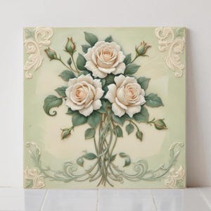 Piastrelle in ceramica a forma di rosa, decorazioni floreali per paraschizzi, elementi decorativi botanici in stile Art Nouveau per pareti.