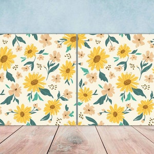 Floral Sunflower Tiles Flowers Leaves Leaf Design - Floral Tiles Flowers Design - Set of 2 Black and Flower Wall Decor Flower Tiles -