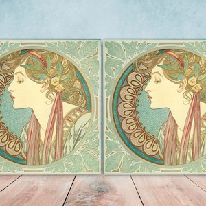 Art Nouveau Flower Ceramic tiles - Set of 2 Art Nouveau Wall Decor Tiles - Kitchen Backsplash Tiles, Table Decorative Tiles, Bathroom Tiles
