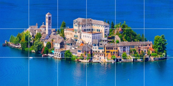 タイルモザイクの湖畔 タイルモザイクの湖畔 タイルモザイク絵画／F6