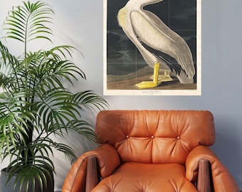 Pelican Tile Mural: Audubon Bird Art, Gloss Ceramic Mosaic