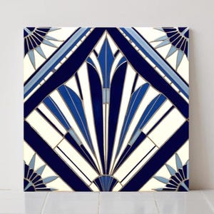 Piastrelle in ceramica Art Déco blu: decorazione geometrica per pareti, paraschizzi per cucina, bagno in stile retrò
