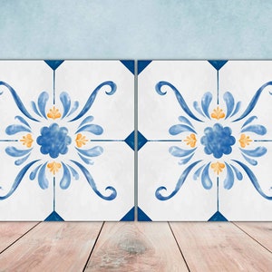 Spanish Ceramic Tiles - Set of 2 Spanish Wall Decor Tiles - Kitchen Backsplash Tiles, Table Decorative Tiles, Bathroom Tiles, Coaster