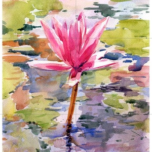 Tile Mural/Mosaic Ceramic of Lotus Flower Watercolor  - Landscape Mural - Flower Wall Art - Floral Tile Mural - Gloss Tiles - Tile Mosaic