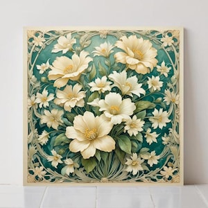 Wildflower Flower Tile, Art Nouveau Botanical Floral Wall Art, Vintage Kitchen Backsplash