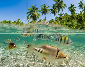Tropical Fish Tile Mural: Ocean Underwater World Ceramic Panel