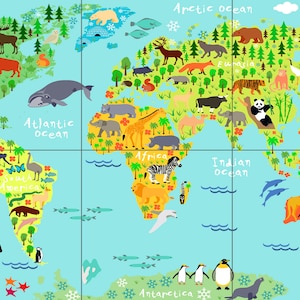Carrelage mural/mosaïque en céramique représentant une carte du monde - chambre d'enfant - décoration de chambre d'enfant - oeuvre d'art murale pour chambre de bébé - carrelage mural - carrelage brillant - carrelage de mosaïque