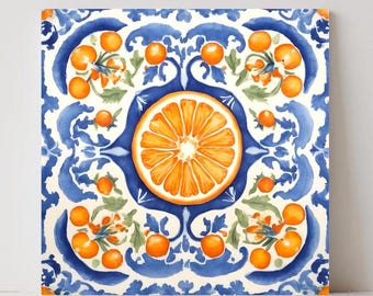Italian Majolica Orange Ceramic Tiles: Mediterranean Decor, Set of 2