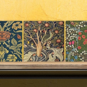 William Morris Set of 3 Ceramic tiles,Ceramic Decor Tiles,Kitchen Backsplash Tiles, Bathroom Tiles, Botanical wall art, William Morris print