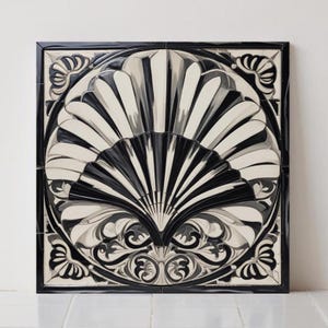 Art Deco-keramiska plattor i svart och vitt: Geometrisk väggdekor, köksbakstänkskydd i retrostil för badrum