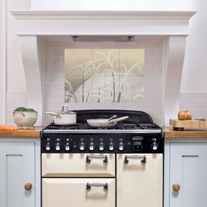 Kamisaka Sekka Art Tile Mural: Pampas Grass, Moonlight, Japanese Ceramic Mosaic Botanical Wall Art