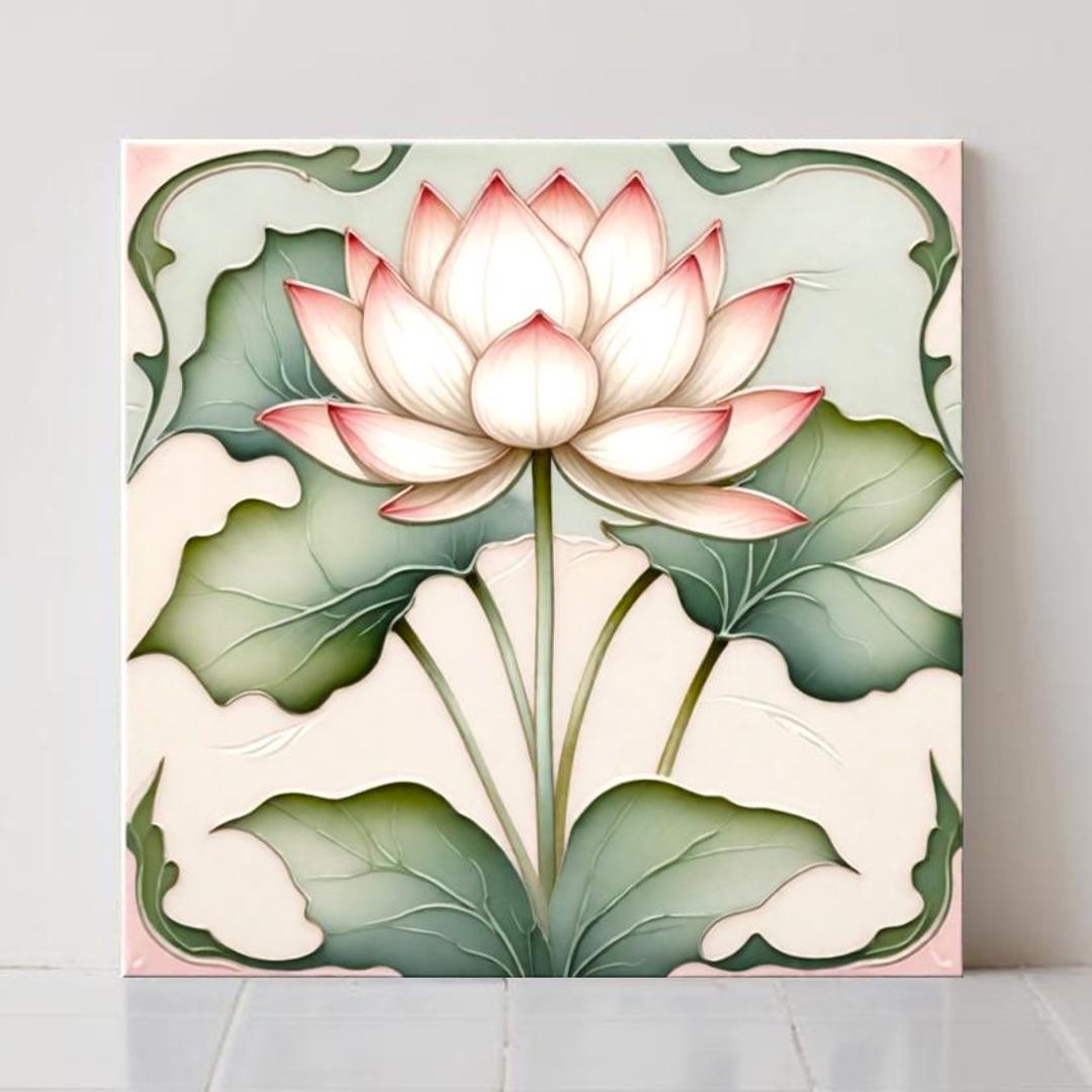 Art Nouveau Lotus Flower Ceramic Tile Floral Bathroom Decor Botanical ...
