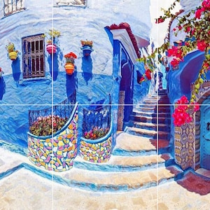 Chefchaouen Morocco Tile Mural: Gloss Ceramic Mosaic Panel - Etsy