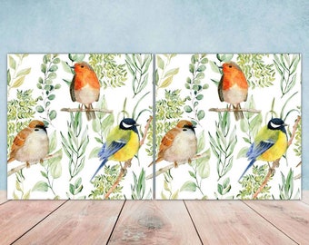 Piastrelle in ceramica con uccelli - Set di 2 piastrelle decorative con stampa artistica da parete con fiori di uccelli - Piastrelle per alzatina cucina, piastrelle decorative per tavolo, piastrelle per bagno, sottobicchiere
