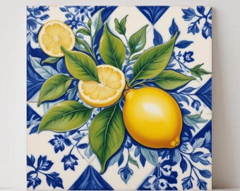 Lemon Majolica Tiles: Set of 2 Italian Ceramic Wall Decor