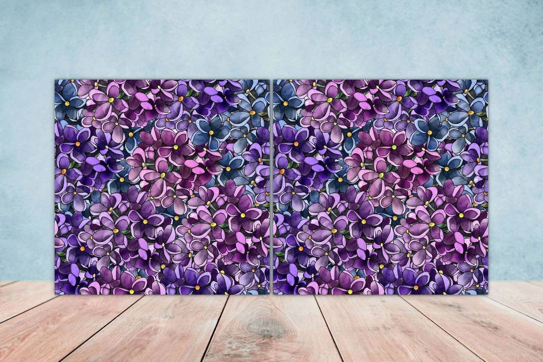 Floral Tiles Flower Design Set of 2 Flowers Wall Decor Tiles, Kitchen