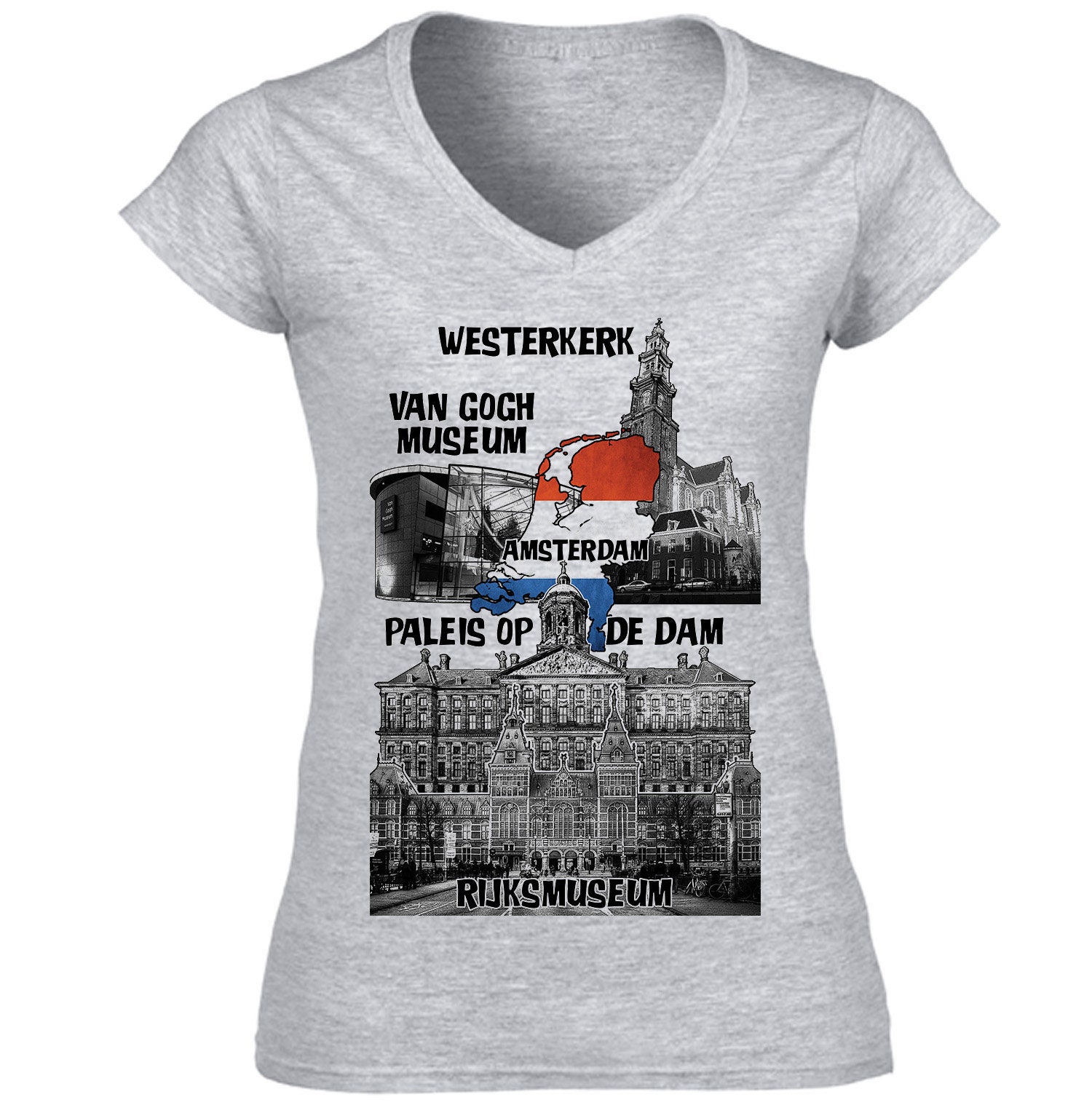 Image of Amsterdam Netherlands - Yorkshire Terrier- New Cotton Grey Lady T Shirt