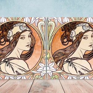 Art Nouveau Flower Ceramic tiles - Set of 2 Art Nouveau Wall Decor Tiles - Kitchen Backsplash Tiles, Table Decorative Tiles, Bathroom Tiles