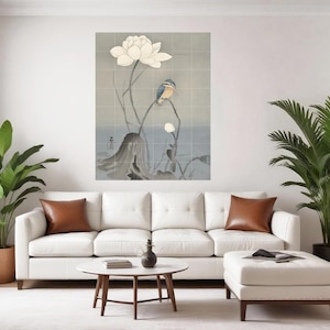 Tile Mural/Mosaic Ceramic Panel of a Kingfisher with Lotus Flower - Ohara Koson - Japanese Art - Tile Mural - Gloss Tiles - Tile Mosaic