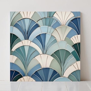 Art Deco Ceramic Tile: Blue Geometric Backsplash, Retro Bathroom Wall Decor, Flat Glossy Finish