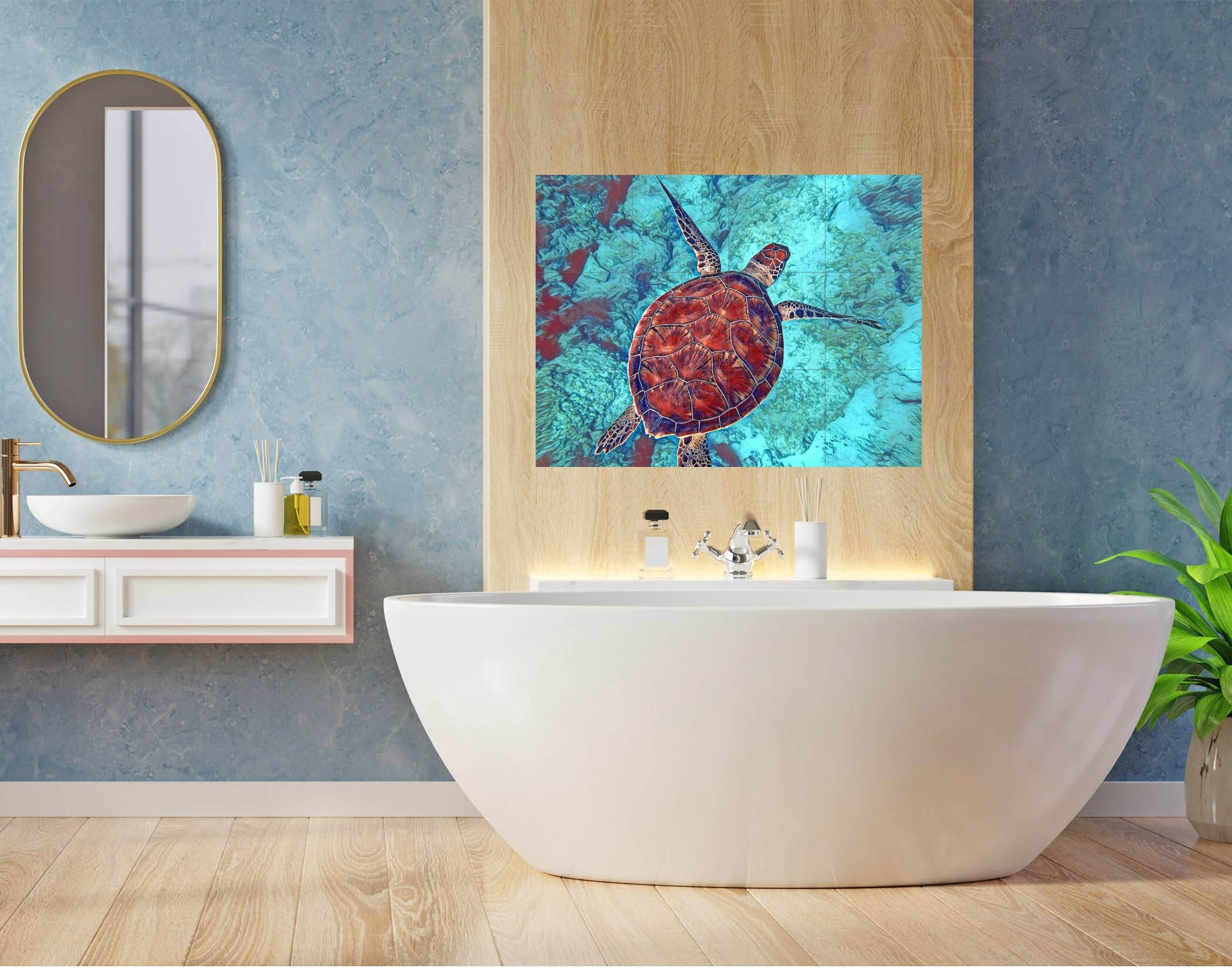 ウミガメのタイル壁画：カラフルな海のモザイクアートパネル - Etsy 日本