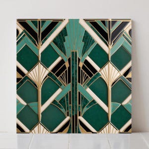 Art Deco Ceramic Tile Green : Geometric Wall Decor, Backsplash Retro Bathroom Deco