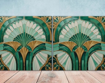 Art Deco Ceramic tiles - Set of 2 Art Deco Wall Decor Geometric Tiles - Kitchen Backsplash Tiles, Table Decorative Tiles, Bathroom Tiles
