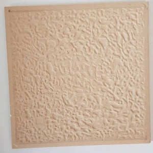 Puede incluir: Primer plano de una baldosa texturizada beige con un patr&oacute;n en relieve. La baldosa tiene una superficie ligeramente rugosa.