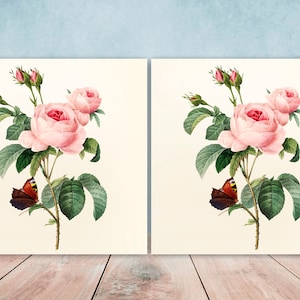 Floral Roses Tiles Flowers Design - Set of 2 Flower Wall Decor Tiles - Kitchen Backsplash Tiles, Table Decorative Tiles, Bathroom Tiles,
