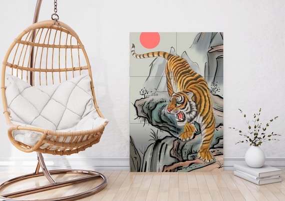 ペイズリーラグ　ウォールアート Japanese Tiger Tile Mural: Glossy Ceramic Mosaic Panel - Etsy