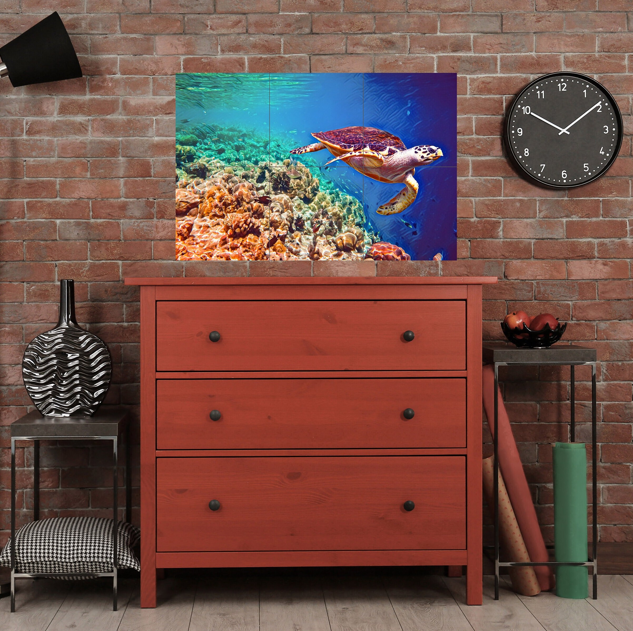 美品 ウミガメのタイルアート ウミガメのモザイクタイル壁画 | ウミガメのタイル バック