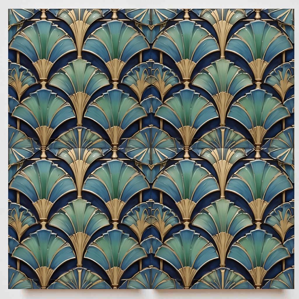 Seamless Tile Fan Pattern Art Deco Ceramic Tile Fan Pattern Geometric Backsplash Vintage Bathroom ...