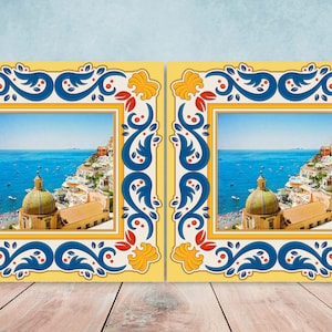 Amalfi Ceramic Tiles - Set of 2 Italian Wall Decor Tiles - Kitchen Backsplash Tiles, Italian Decorative Tiles, Bathroom Tiles, Accent tiles