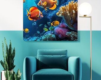 Sea Coral Reef Tile Mural: Gloss Ceramic Fish Mosaic