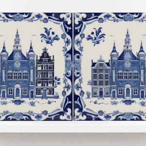 Delftsblauwe tegel - set van 2 keramische Delfts blauw keramische tegels Amsterdam - Nederlandse tegels - Delftse prenten - Achterkant keuken, spatwand gootsteen, badkamer, douche