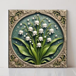 Azulejos de cerámica Lily of the Valley: Decoración floral de pared Art Nouveau (juego de 2)