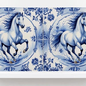 Delft Blue Tile Animal-Horse Tile-Set of 2 Ceramic Delftware Tiles-Delft Prints Countryside Wall Art,Kitchen Backsplash,Sink,Bathroom,Shower