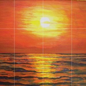 Tile Mural/Mosaic Ceramic Panel of Sea Waves - Sunset Mural - Ocean Waves Wall Mural - Wall Art -Tile Mural Art - Home Decor - Tile Mosaic