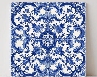 Carreaux de céramique bleus Azulejo, décor mural floral portugais, crédence méditerranéenne