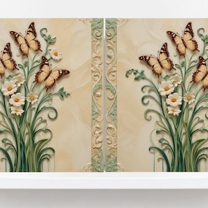 Art Nouveau Fjärils Keramikplattor: Botanisk Köksbakstänkskydd - Set om 2