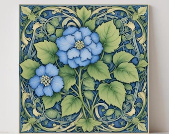 Art Nouveau Floral Ceramic Tiles - Set of 2 Decorative Tiles