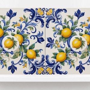 Italian Majolica Lemon Tiles - Set of 2 Mediterranean Wall Decor Fruit Tiles -Kitchen Backsplash,Bathroom,Shower ,Fireplace, Sink Splashback