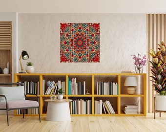 Mandala Tile Mural: Bohemian Ceramic Wall Art Indian Home Decor