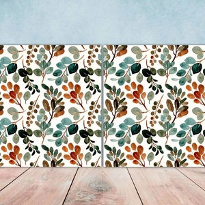 Floral Tiles Watercolor Flowers Leaves Leaf Design -Set of 2 Wall Decor Tiles-Kitchen Backsplash Tiles,Table Decorative Tiles,Bathroom tiles