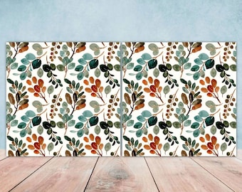 Floral Tiles Watercolor Flowers Leaves Leaf Design -Set of 2 Wall Decor Tiles-Kitchen Backsplash Tiles,Table Decorative Tiles,Bathroom tiles